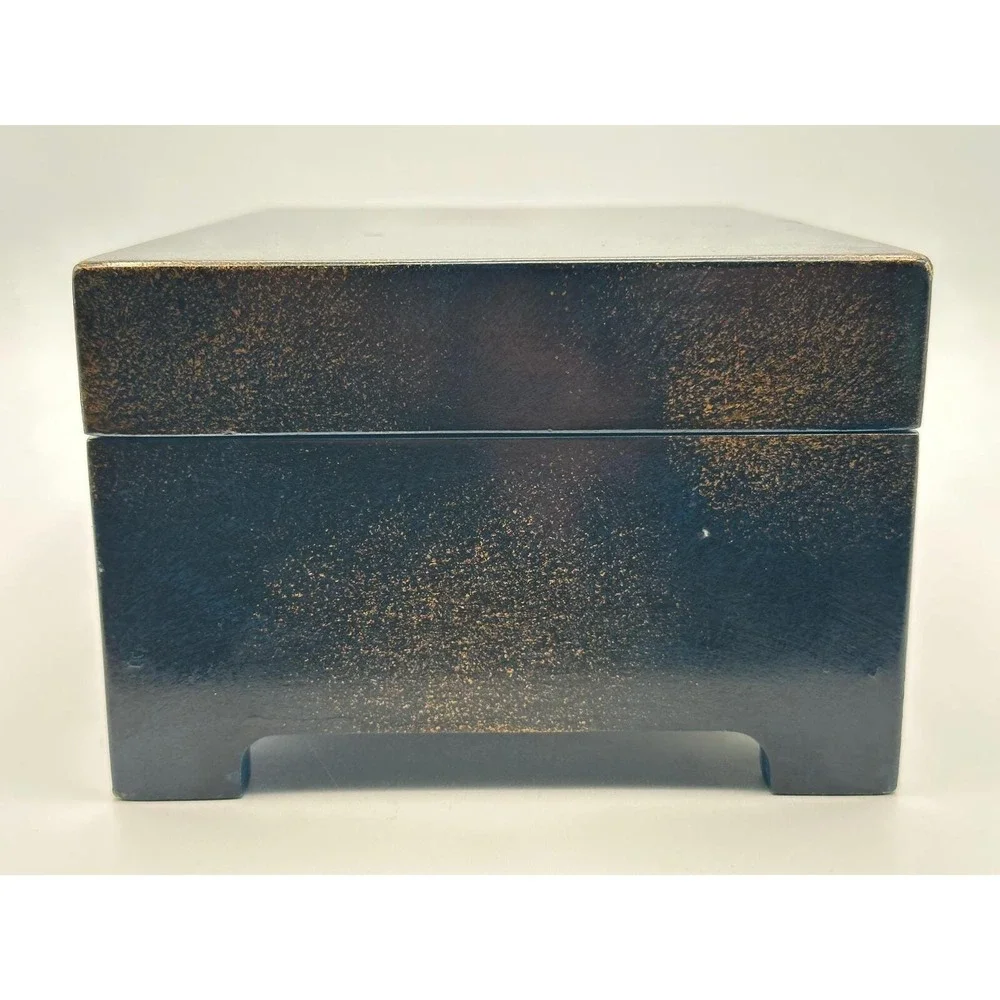 Vintage 1988 R.H. Macy Wooden Jewelry Box with Brass Latch & Footed Base